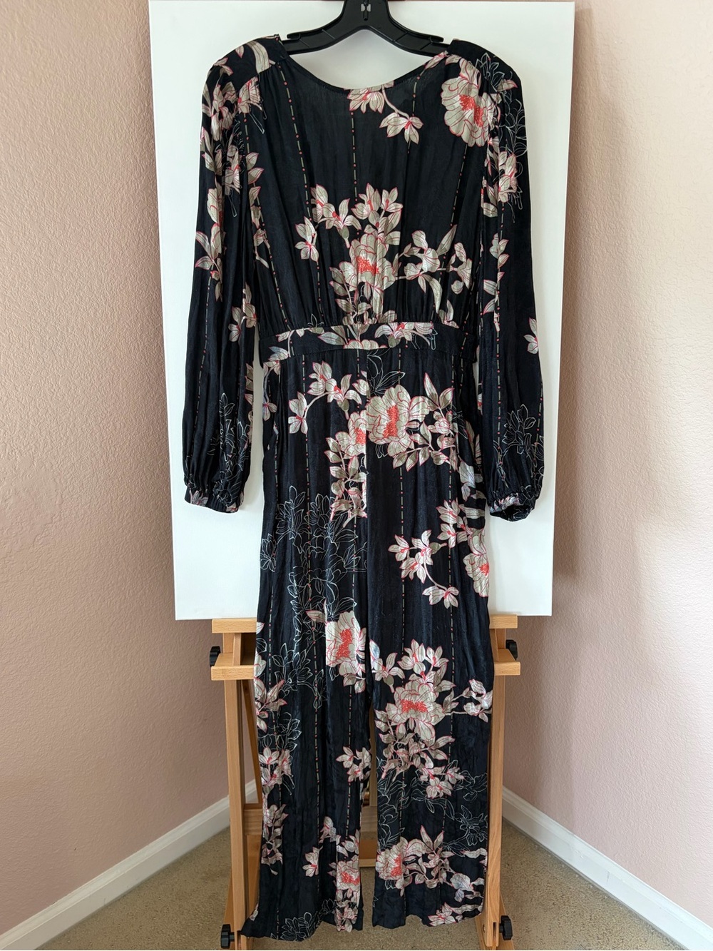 Anthropologie Harlyn Audria Black Floral Jacquard Wide Leg Jumpsuit Small